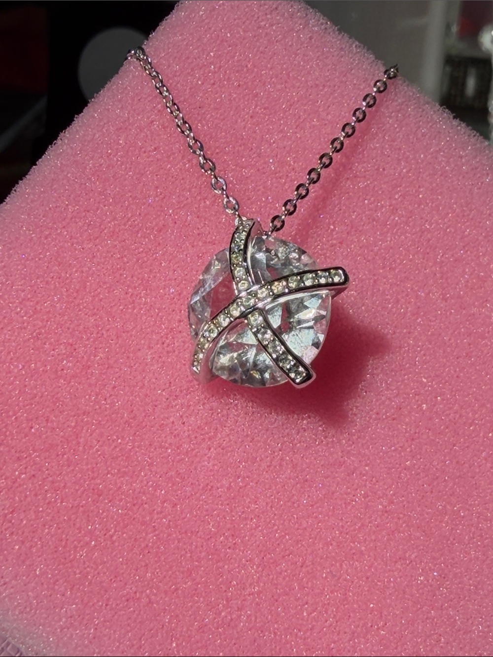 Swarovski Silver Crystal Criss Cross Accent Pendant Necklace - Clear